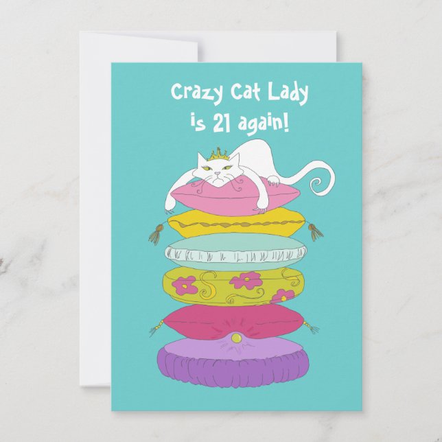 Crazy cat lady funny birthday party Invites (Front)
