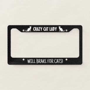 Crazy cat lady funny black license plate frame