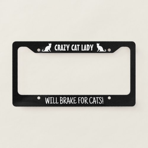 Crazy cat lady funny black license plate frame