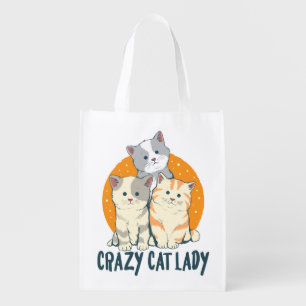 Crazy Cat Lady Gift Kitty Mom Kitten Cartoon Cats Grocery Bag