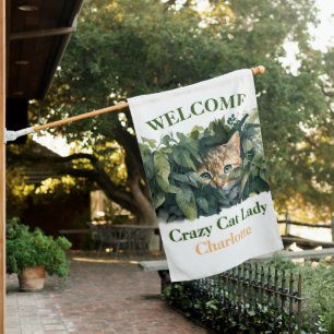 Crazy Cat Lady Hiding Cat WELCOME House Flag