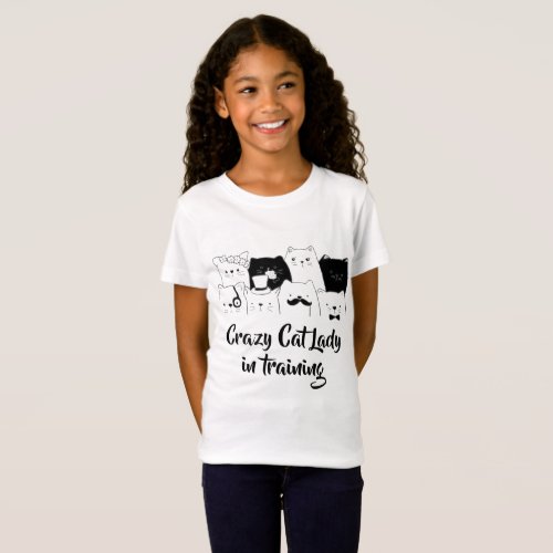 Crazy Cat Lady In Training Bw Cat doodle T_Shirt