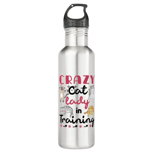Crazy Cat Lady in Training Stainless Steel Water Bottle (Front)