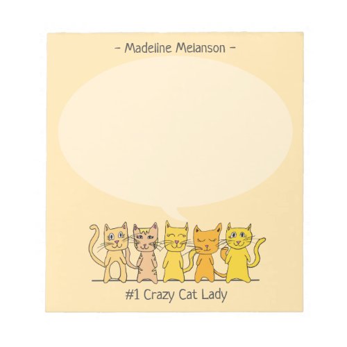 Crazy Cat Lady Kitty Cartoon Personalized Notepad