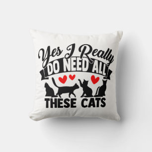 Crazy Cat Lady Kitty Mom Black White Cute Kitten Throw Pillow