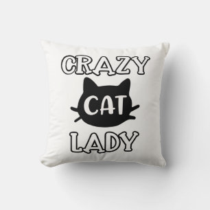Crazy Cat Lady Kitty Mom Cute Kitten Black White Throw Pillow