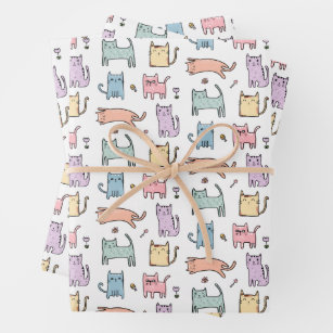 Crazy cat lady pastel multicolor cute cartoon cat wrapping paper sheets