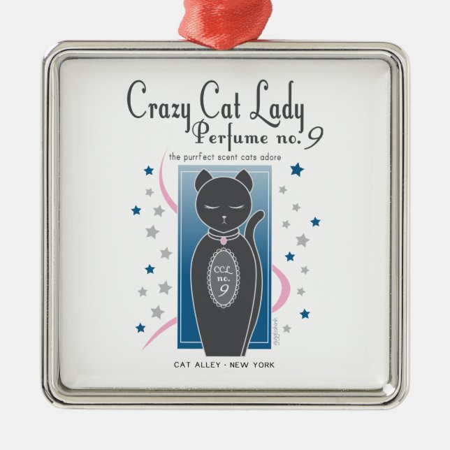 Crazy Cat Lady Perfume No. 9 Metal Ornament (Front)