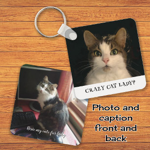 Crazy cat lady photos custom text keychain