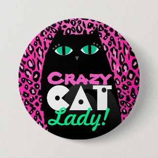 "Crazy Cat Lady" Pink Leopard Print Button Pin