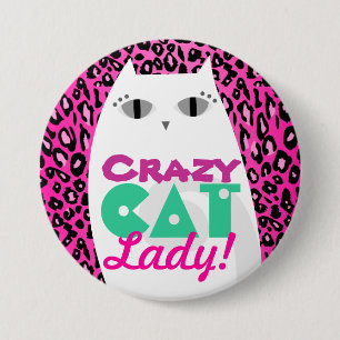 "Crazy Cat Lady" Pink Leopard Print Button Pin