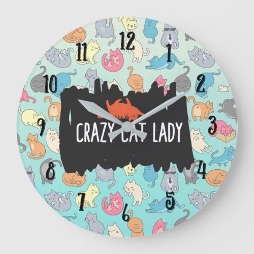 Crazy Cat Lady Playful Cat Pattern Large Clock