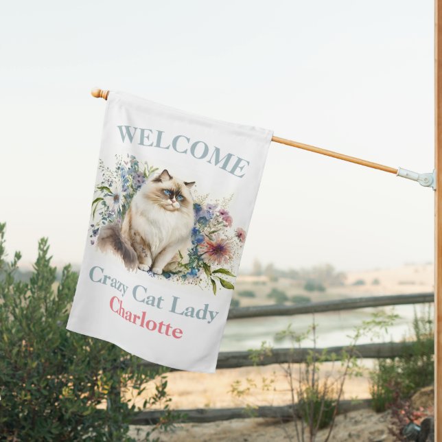Crazy Cat Lady RAGDOLL WELCOME  House Flag (Insitu (Back))