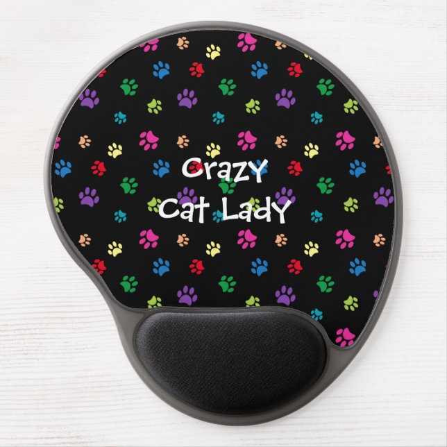 Crazy Cat Lady Rainbow Painted Paws Gel Mouse Pad (Front)