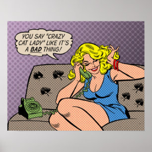 "Crazy Cat Lady" Retro Comic Art Poster