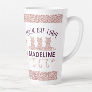Crazy Cat Lady Rose Gold Glitter Latte Mug