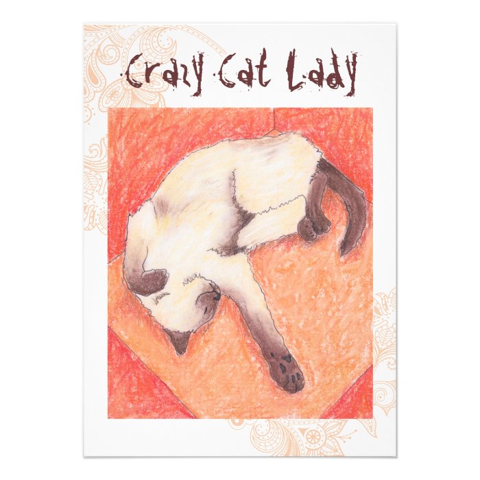 Crazy Cat Lady siamese indie birthday invites