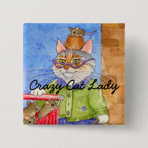 Crazy Cat Lady square pinback Button