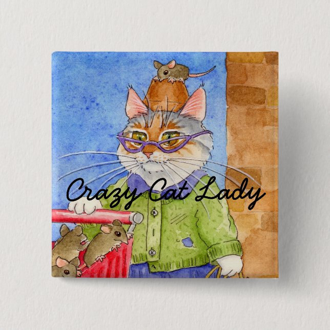 Crazy Cat Lady square pinback Pinback Button (Front)