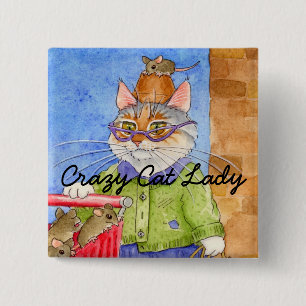 Crazy Cat Lady square pinback Pinback Button