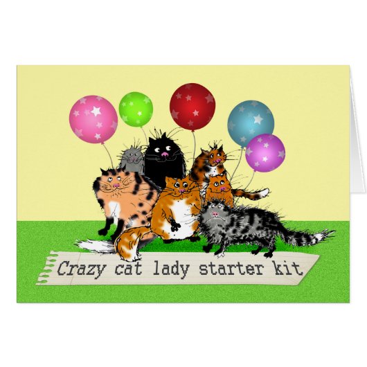 Crazy cat lady starter kit. cats, balloons. humor cards (Front Horizontal)