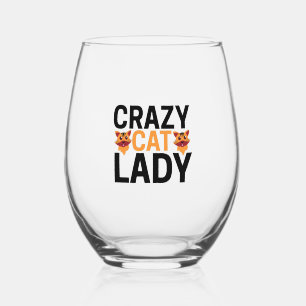 Crazy cat lady stemless wine glass