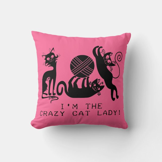 Crazy Cat Lady Throw Pillow (Front)