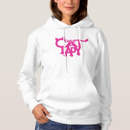 Crazy Cat Lady White and Hot Pink Hoodie
