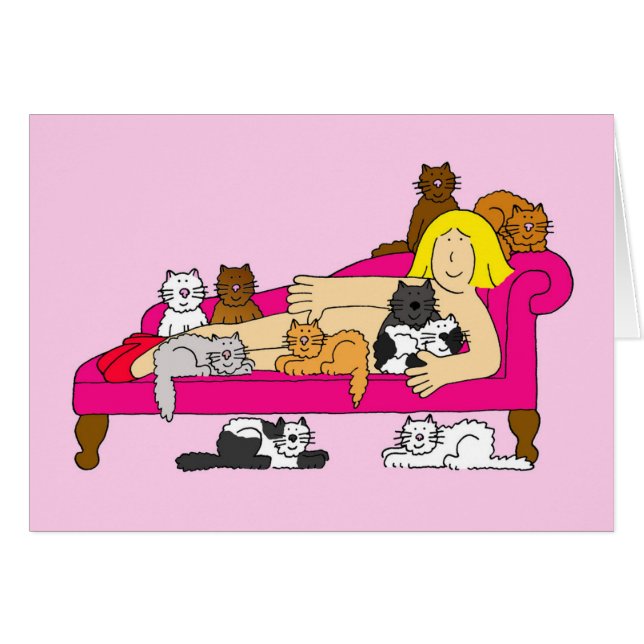 Crazy Cat Lady with Cats Cartoon Cards (Front Horizontal)
