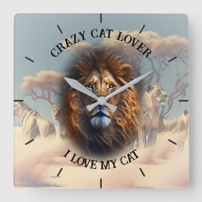 "CRAZY CAT LOVER" Square Personalized Wall Clock (Front)