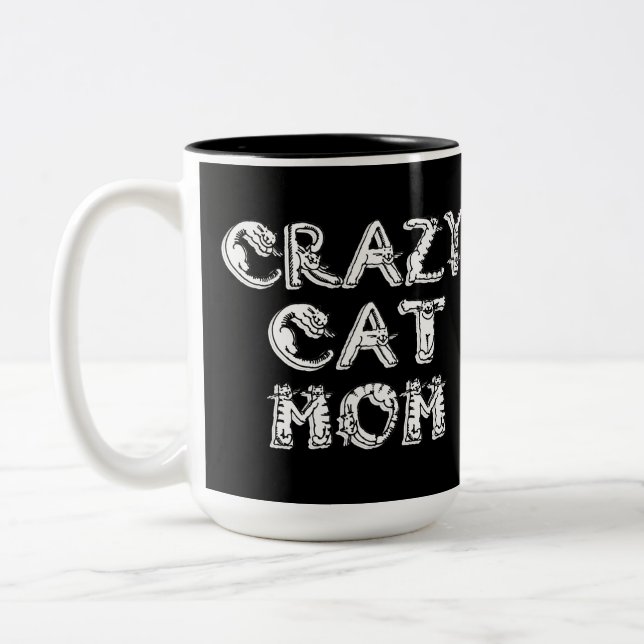 Crazy Cat Mom White Logo Two-Tone Coffee Mug (Left)
