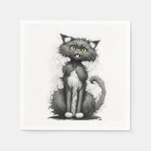 Crazy Cat On White Napkins