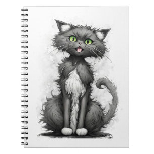 Crazy Cat On White Notebook