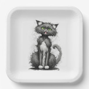 Crazy Cat On White Paper Plates