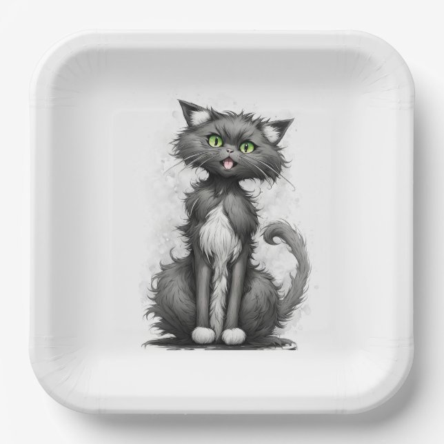 Crazy Cat On White Paper Plates (Front)