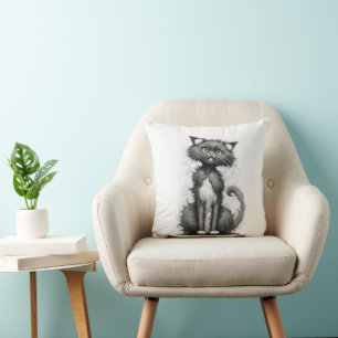 Crazy Cat On White Throw Pillow