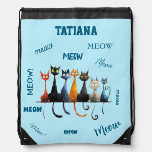Crazy Cat Person Personalized Drawstring Bag