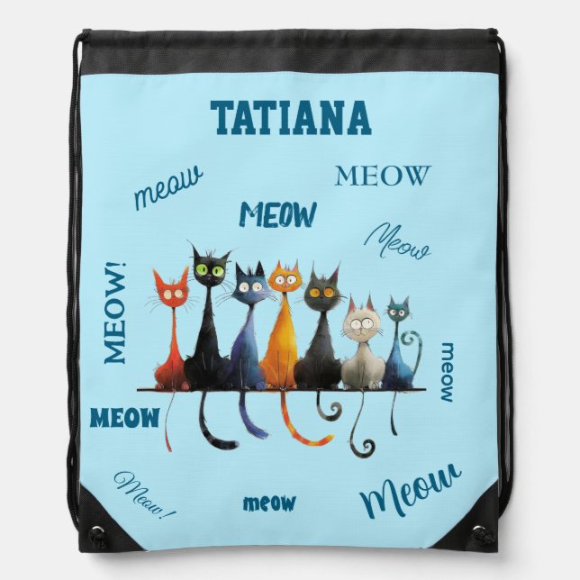 Crazy Cat Person Personalized  Drawstring Bag (Front)