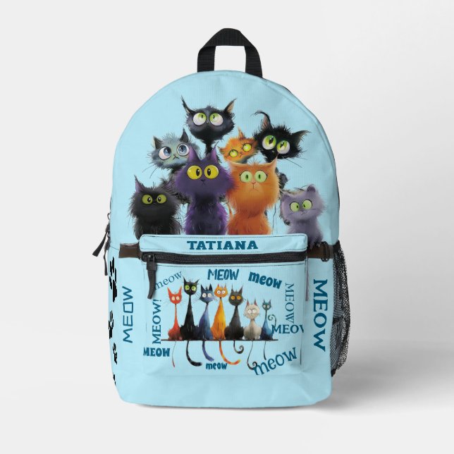 Crazy Cat Person Personalized  Printed Backpack (Front)