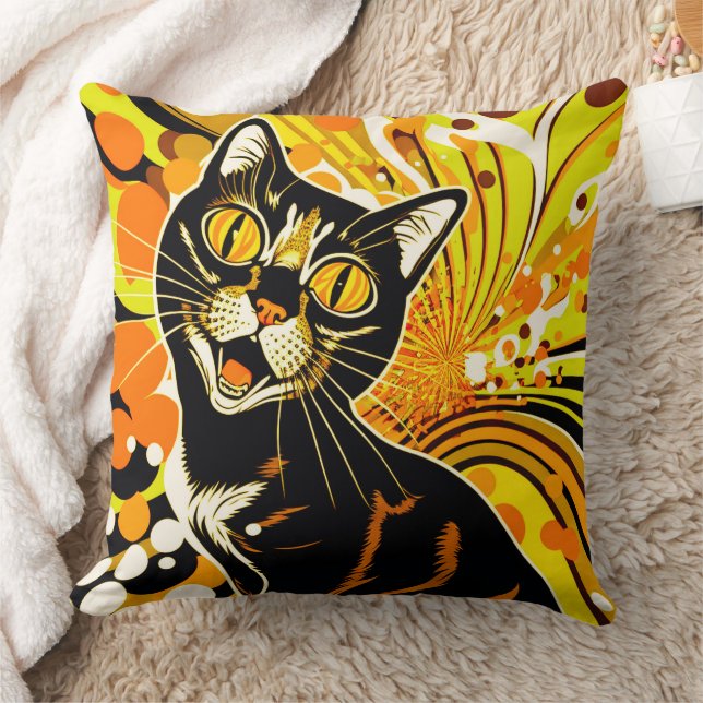 Crazy Cat  Throw Pillow (Blanket)