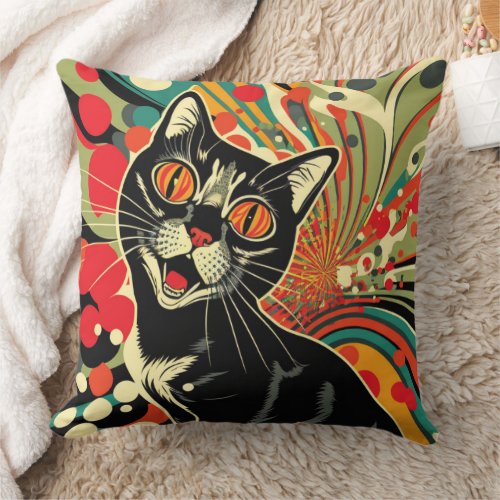 Crazy Cat  Throw Pillow