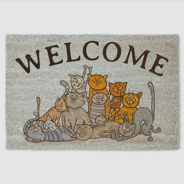Crazy Cats Design Coir Door Mat (Front)