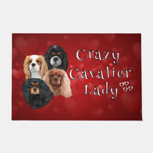 Crazy Cavalier Lady all Four Cavalier Spaniels Doormat