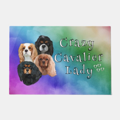 Crazy Cavalier Lady all Four Cavalier Spaniels  Doormat