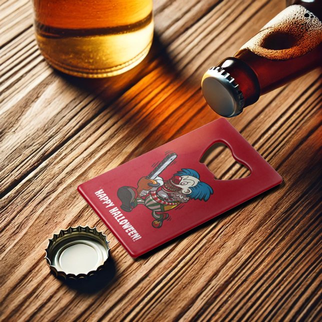 Crazy Chainsaw Clown Happy Halloween Cartoon Credit Card Bottle Opener (Creator Uploaded)