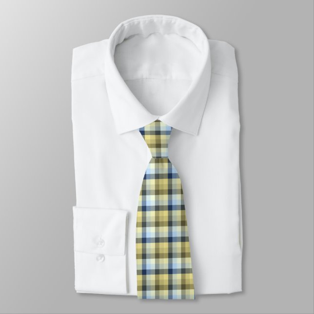 Crazy Check Plaid Khaki and Navy Two-Sided Tie (Tied)