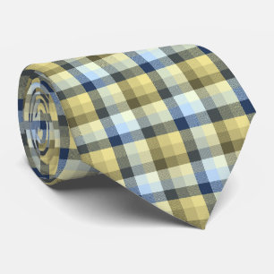 Crazy Check Plaid Khaki and Navy Two-Sided Tie