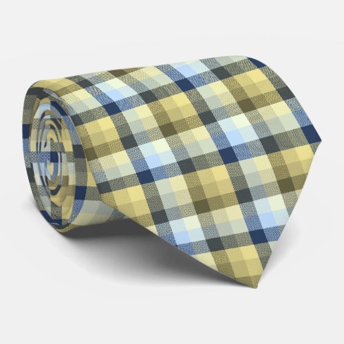Crazy Check Plaid Khaki and Navy Two_Sided Tie