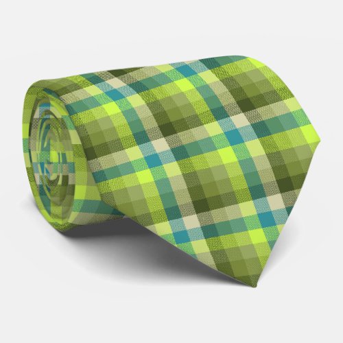 Crazy Check Plaid Olive Green and Teal Two_Sided Tie
