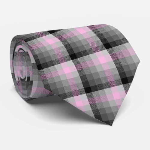 Crazy Check Plaid Pink and Black Two_Sided Tie